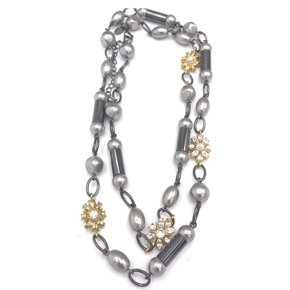 Lia Sophia | Ravenna Retired Beaded Floral Crystal Hematite Necklace
